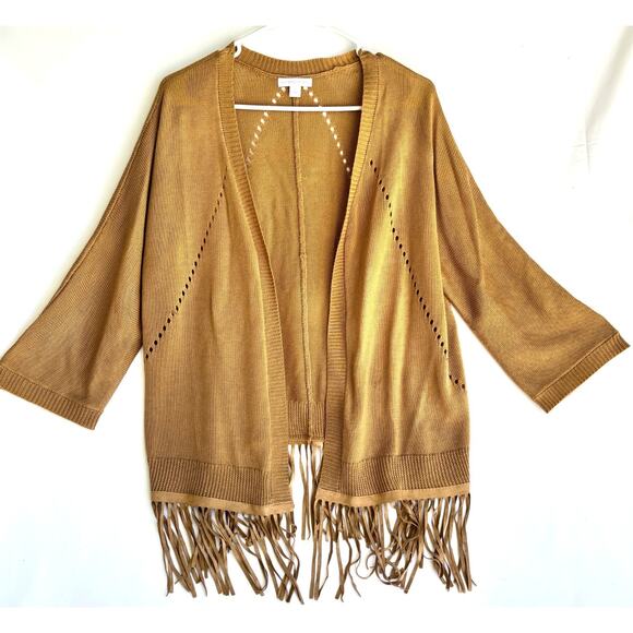 New York & Company Women's Cardigan Sweater Fringe Open Front Long Sleeve XS - Picture 1 of 6